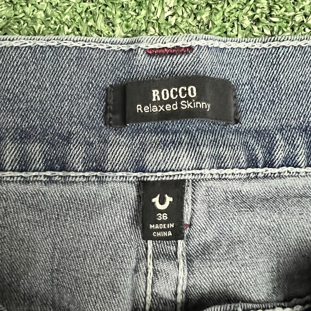 True Religion Rocco Jeans Mens 36x30 Blue Relaxed Skinny Denim Stretch
